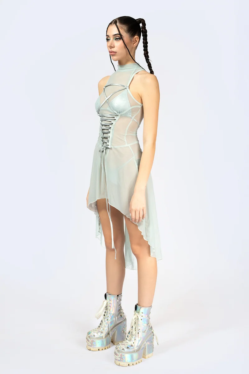 Double Take Lace Up Bodice Dress