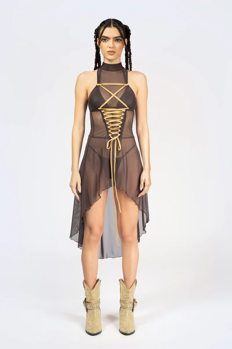 Sweet Afterburn Lace Up Bodice Dress