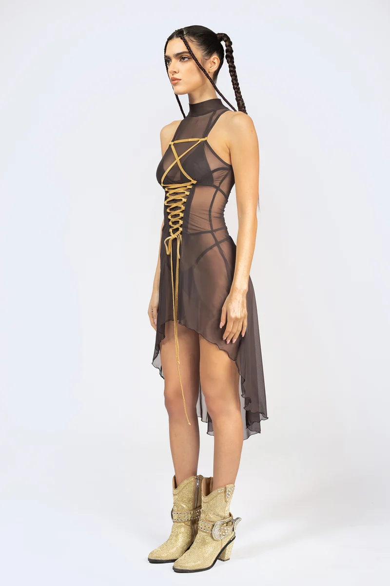 Sweet Afterburn Lace Up Bodice Dress