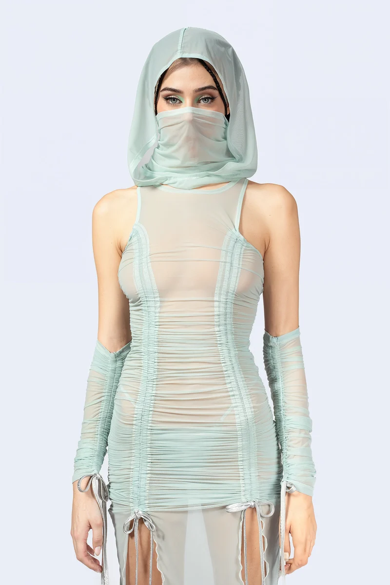 Double Take Ruched Dress and Hood