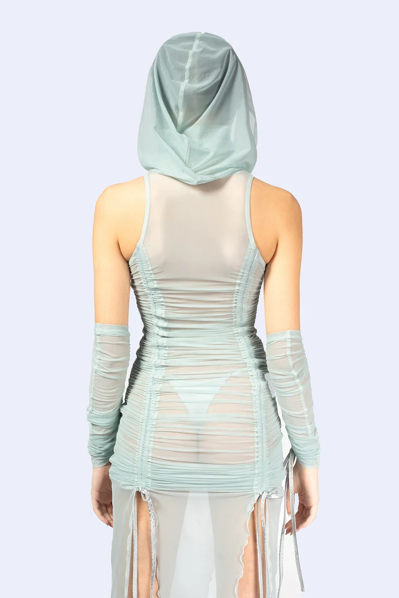 Double Take Ruched Dress and Hood