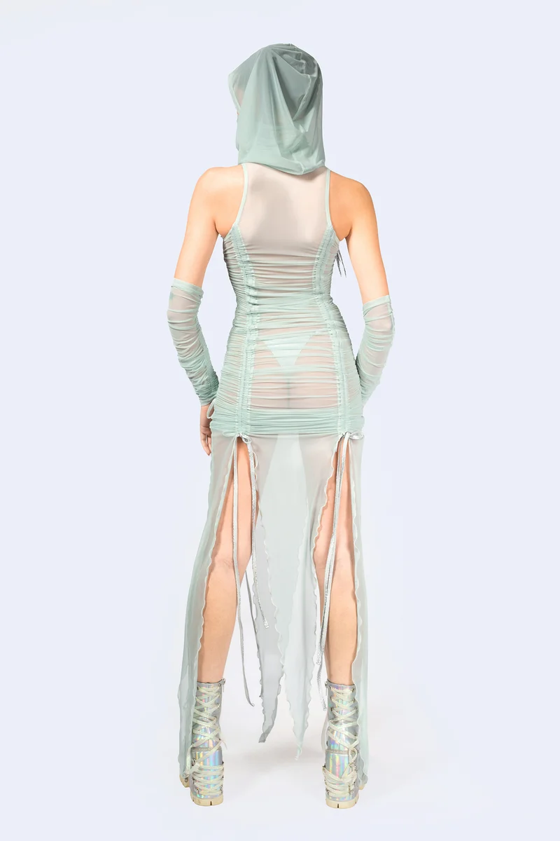 Double Take Ruched Dress and Hood