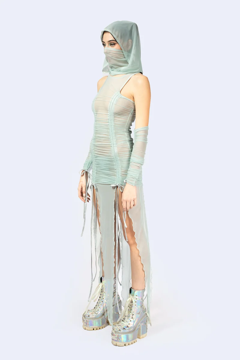 Double Take Ruched Dress and Hood