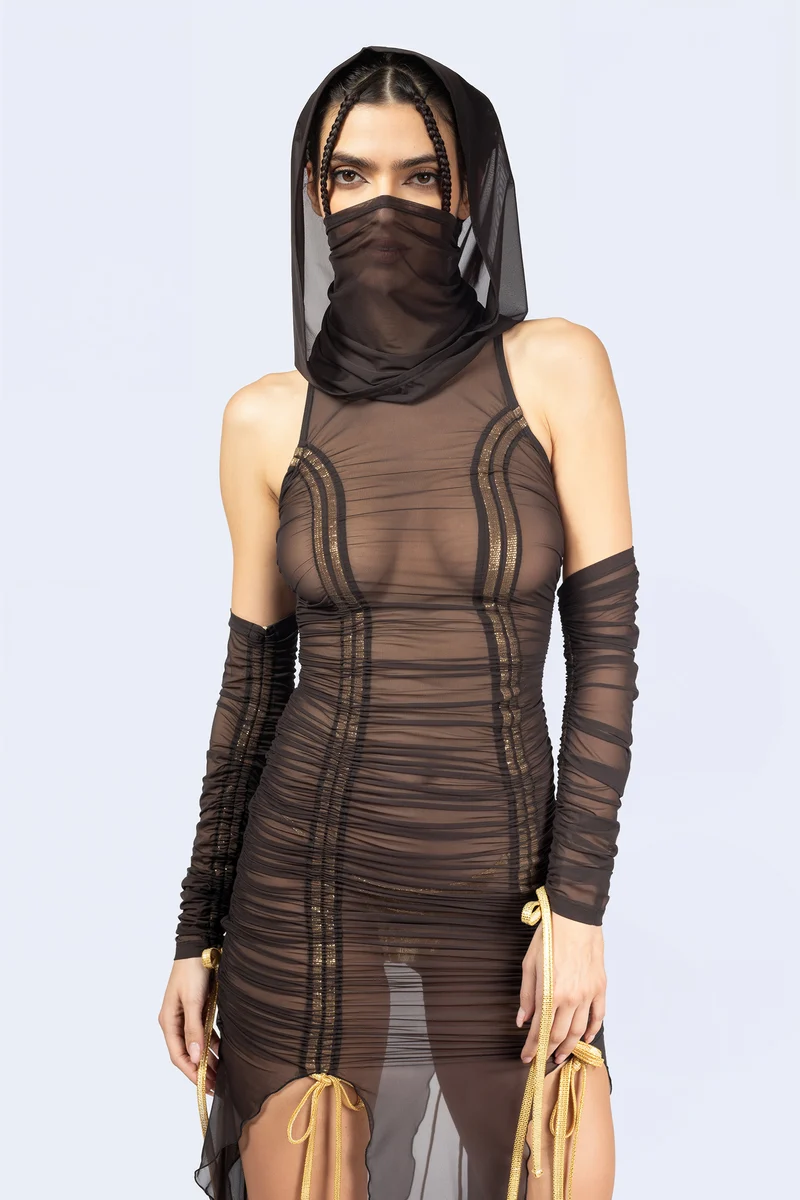 Sweet Afterburn Ruched Dress and Hood
