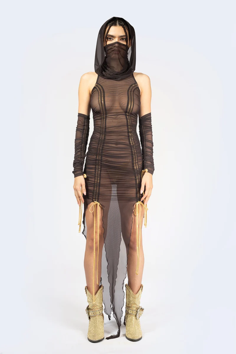 Sweet Afterburn Ruched Dress and Hood