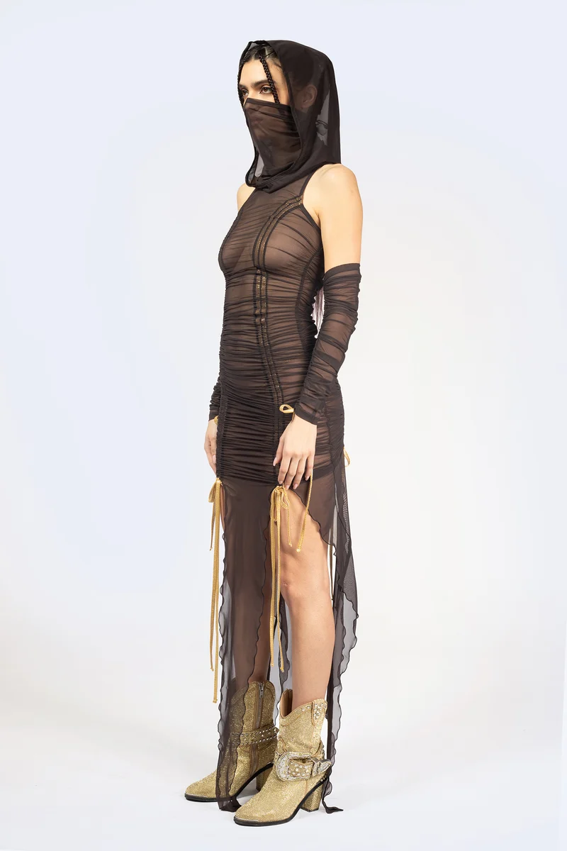 Sweet Afterburn Ruched Dress and Hood