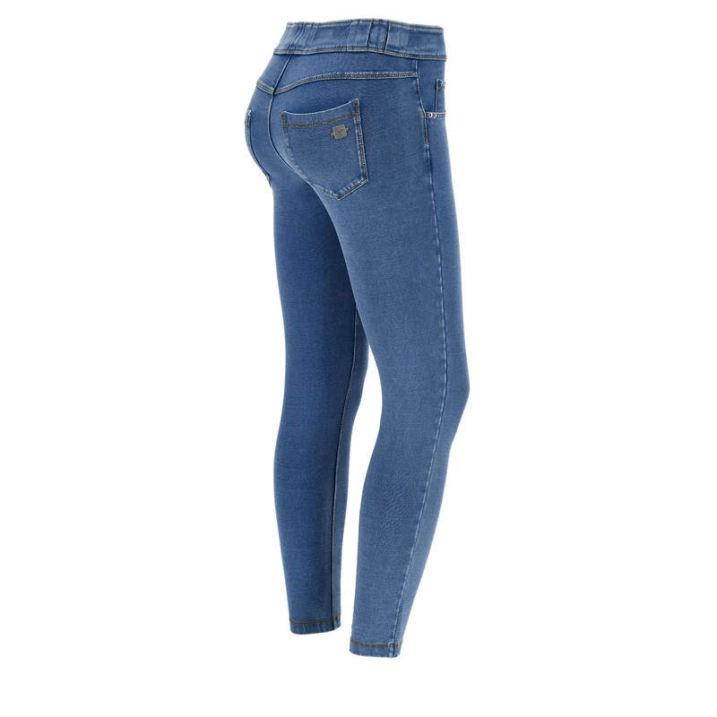 N.O.W. Comfort Mid Waist Skinny 7/8 Denim Jeans - Denim Light Blue - Yellow Seam