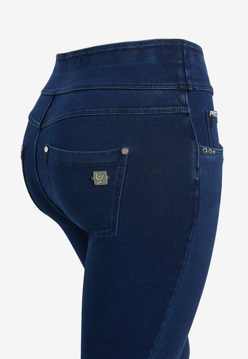 N.O.W. Yoga Mid Waist Skinny Denim Jeans - Denim Dark Blue - Blue Seam