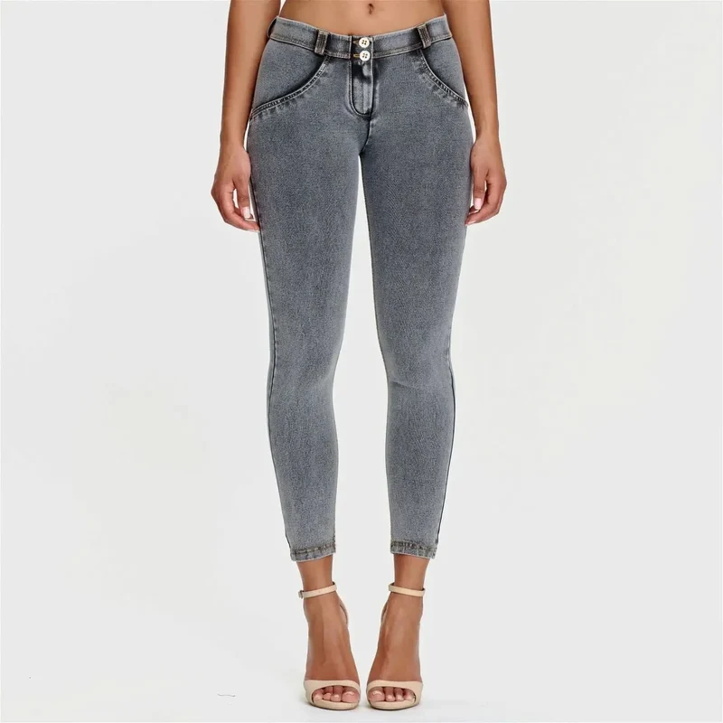 WR.UP Push-Up Regular Waist Skinny 7/8 Denim Jeans - Denim Gray - Black Seam