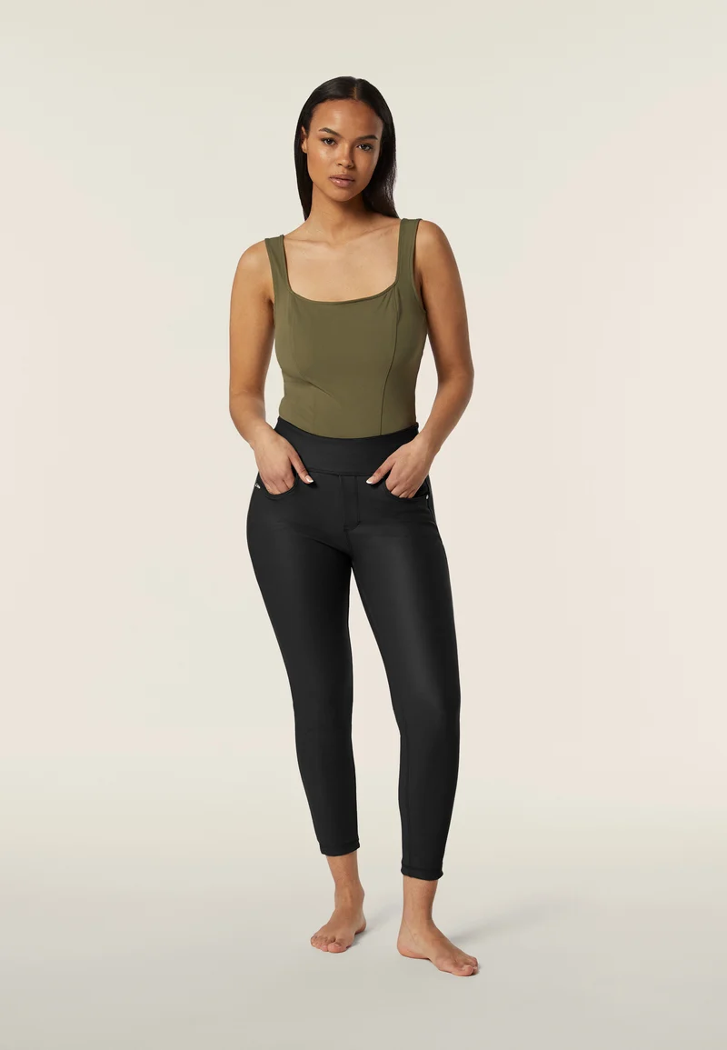 N.O.W. Yoga Mid Waist Skinny 7/8 Vegan Leather Pant - Black