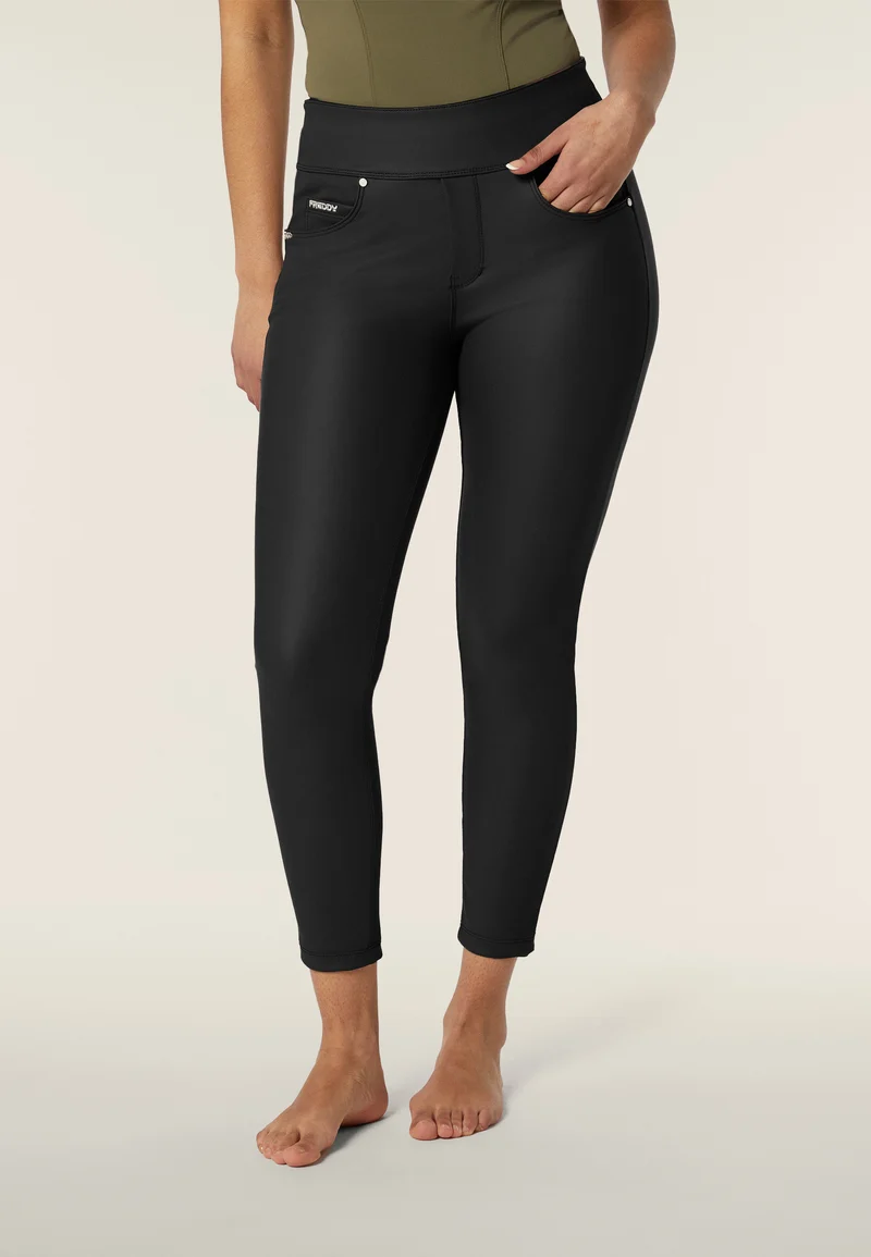 N.O.W. Yoga Mid Waist Skinny 7/8 Vegan Leather Pant - Black