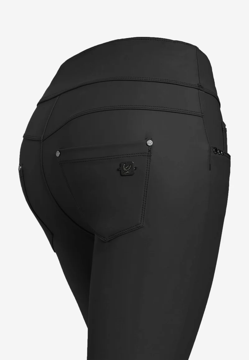 N.O.W. Yoga Mid Waist Skinny 7/8 Vegan Leather Pant - Black