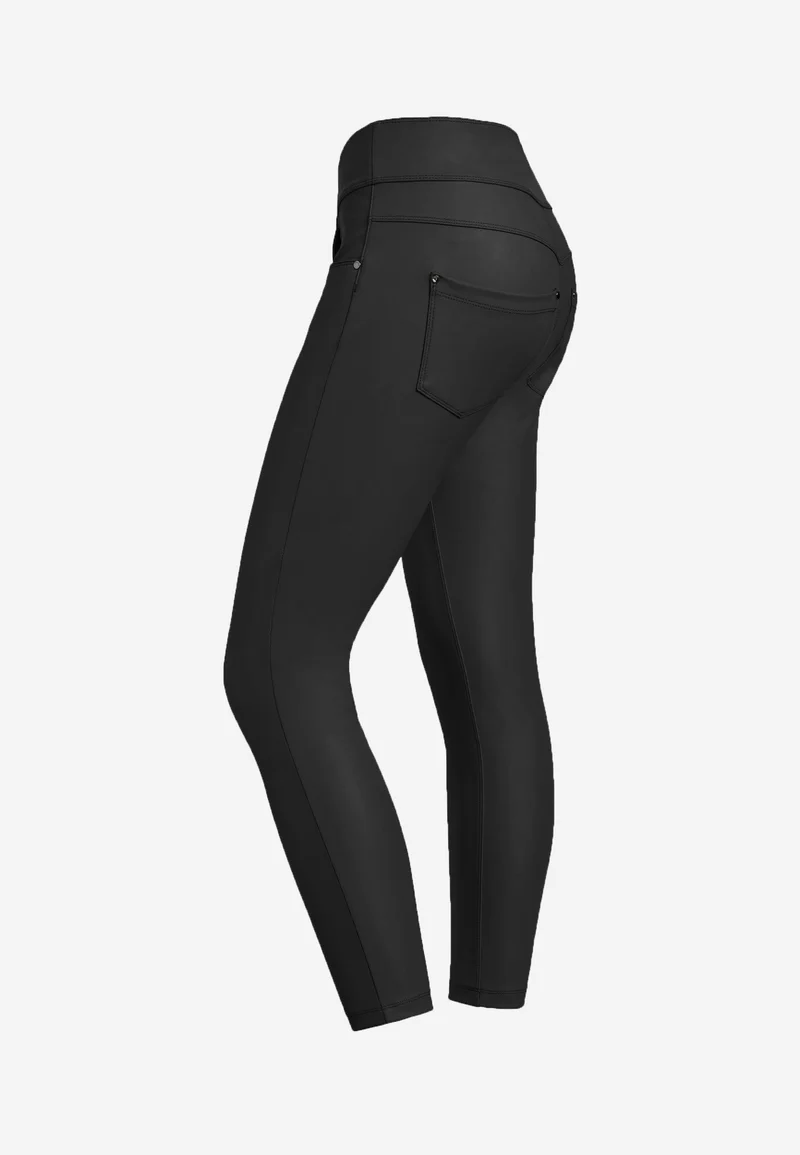 N.O.W. Yoga Mid Waist Skinny 7/8 Vegan Leather Pant - Black