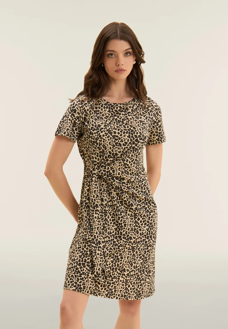 Animalier dress with knotted detail on the side - Leopard All. Animalier