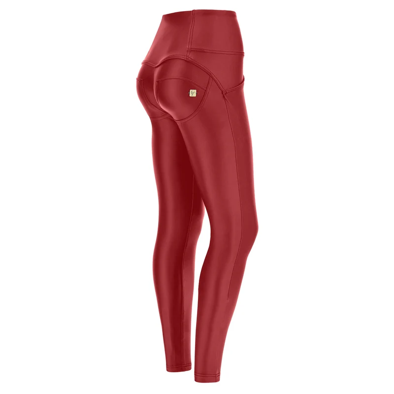WR.UP Push-Up Button High Waist Skinny Vegan Leather Pant - Deep Claret Red
