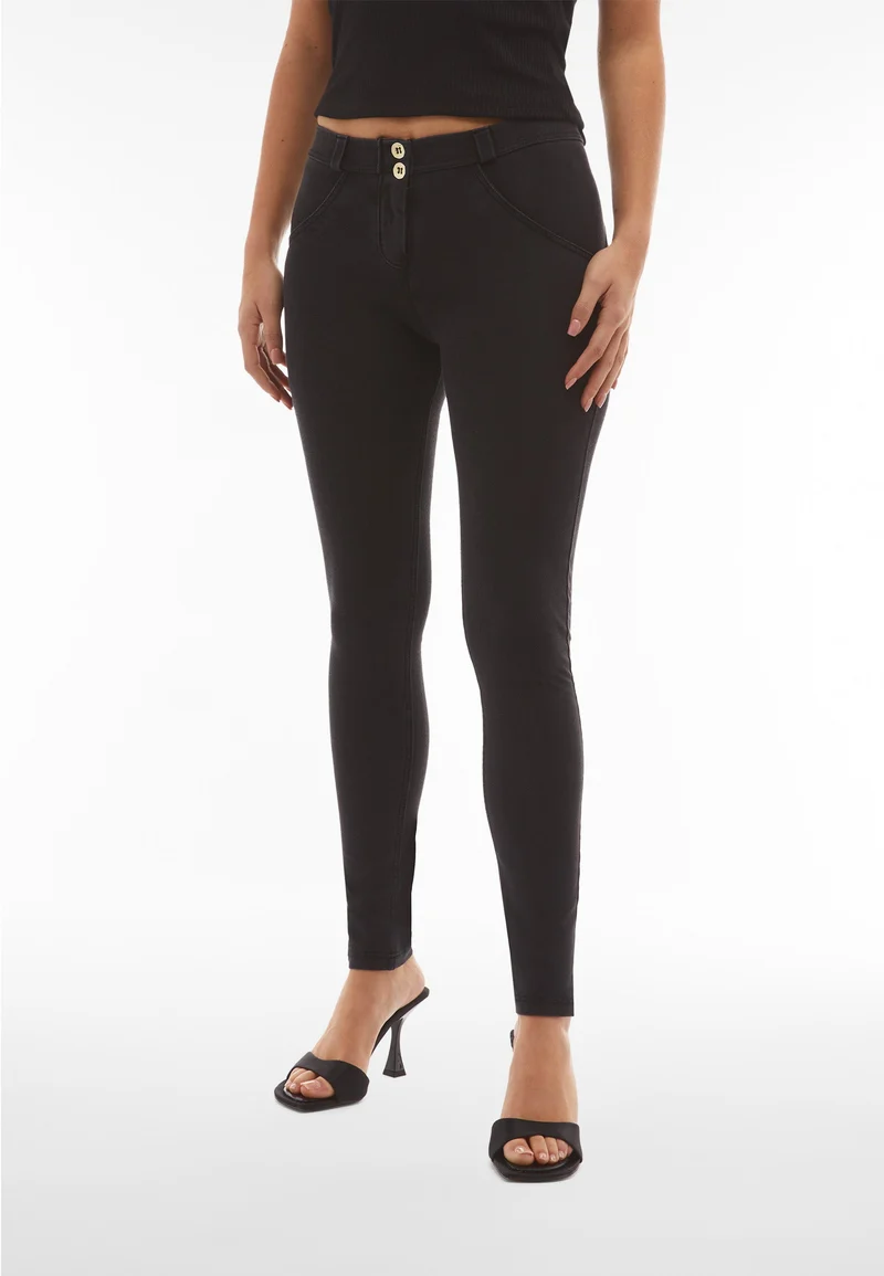 WR.UP Push-Up Regular Waist Skinny Denim Jeans - Denim Black - Black Seam