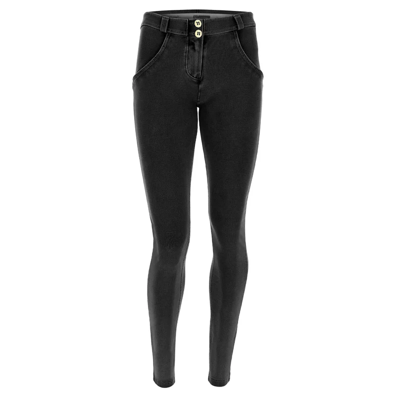 WR.UP Push-Up Regular Waist Skinny Denim Jeans - Denim Black - Black Seam