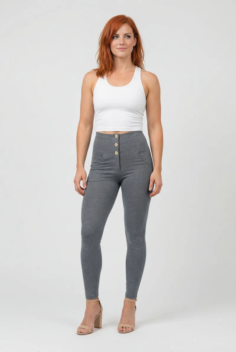 WR.UP Push-Up Button High Waist Skinny Pants - Medium Mélange Gray