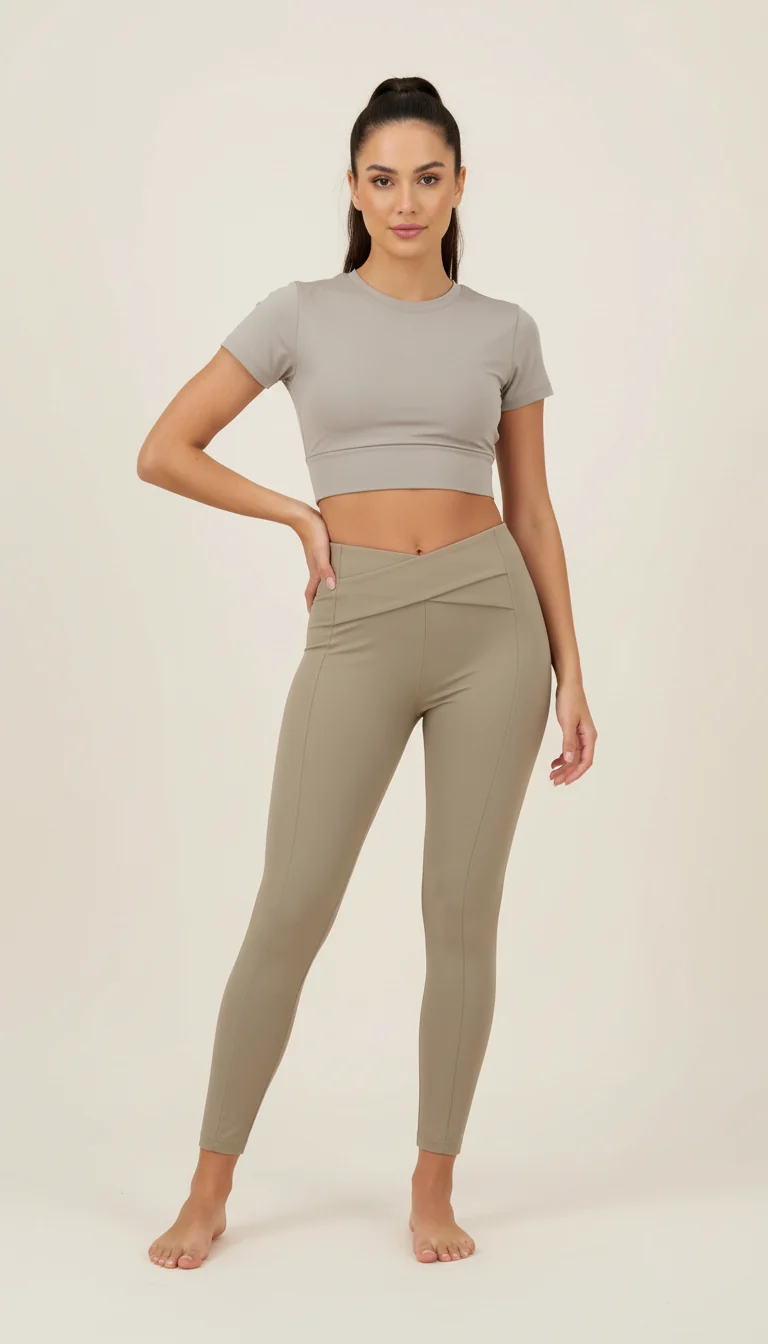 WR.UP Push-Up High Waist Skinny Vegan Leather Pant With Crossed Waist Band - Irish Cream Beige