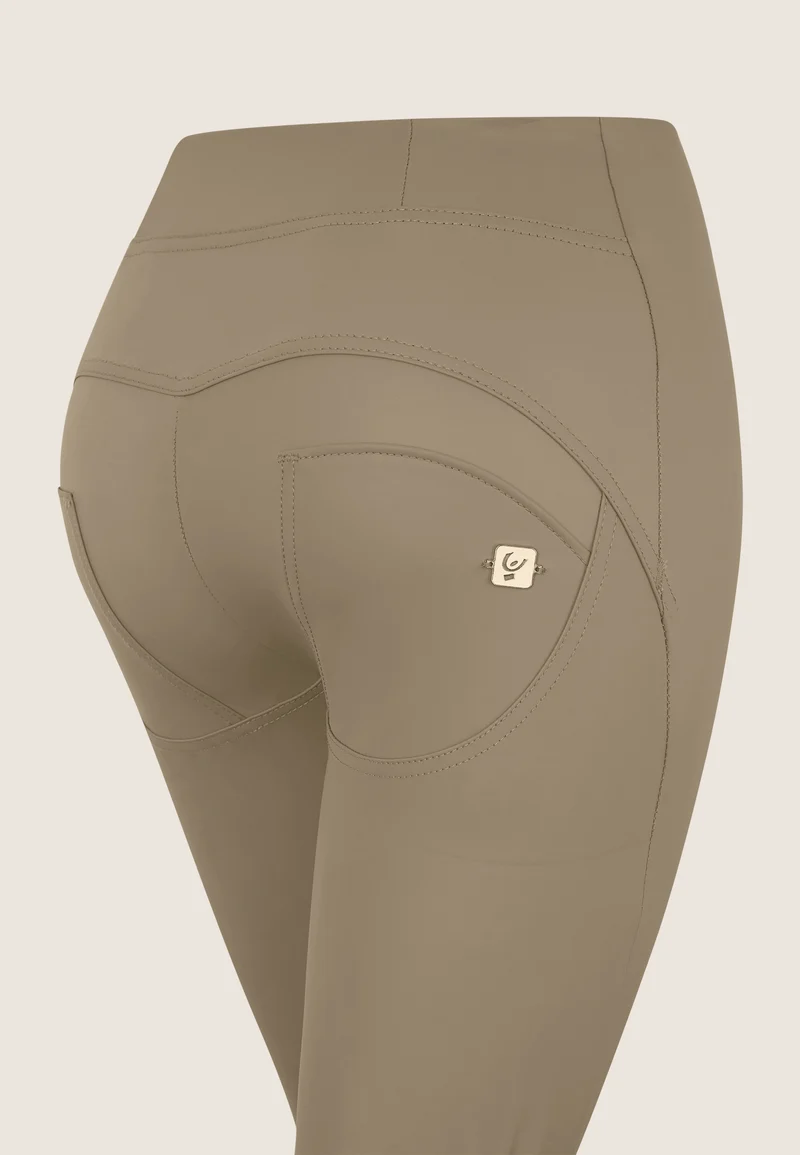 WR.UP Push-Up High Waist Skinny Vegan Leather Pant With Crossed Waist Band - Irish Cream Beige