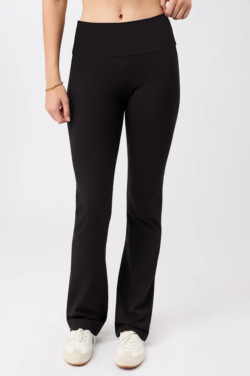 Legging Roll-Down Flared- Black, GOTS