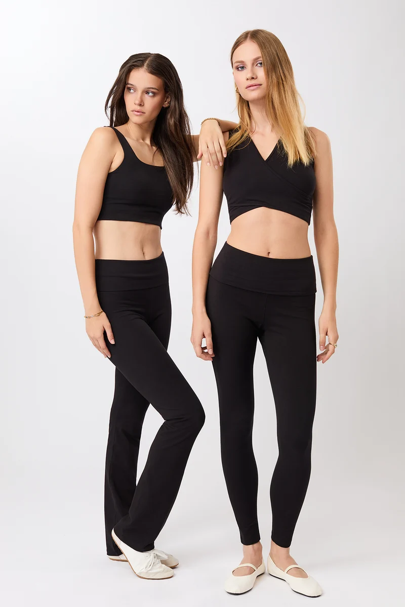 Legging Roll-Down Flared- Black, GOTS