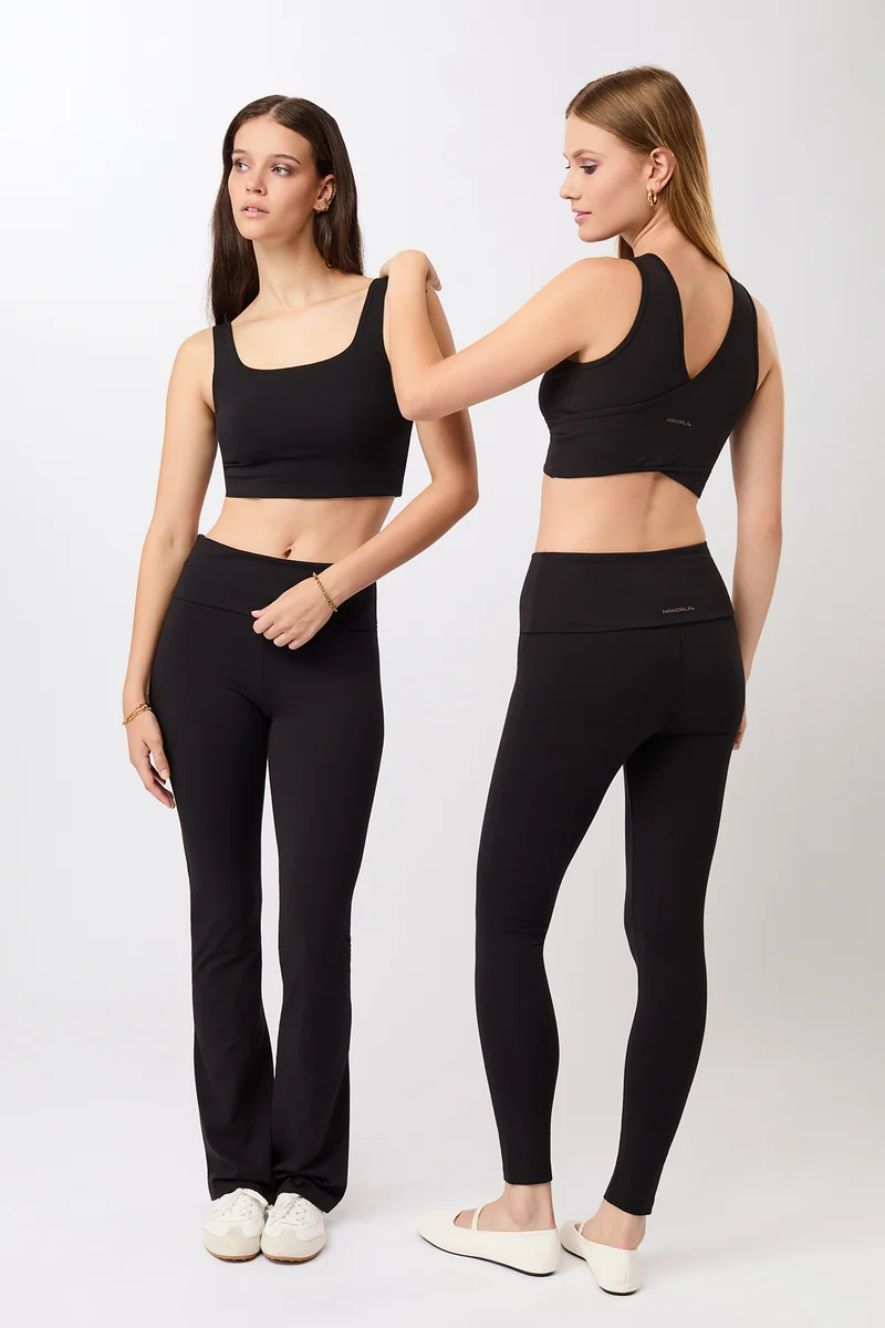 Legging Roll-Down Flared- Black, GOTS