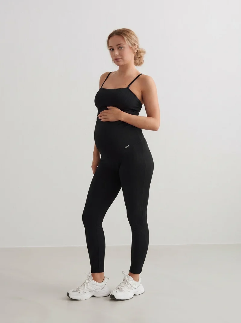 Black Ribbed Seamless Maternity Tights