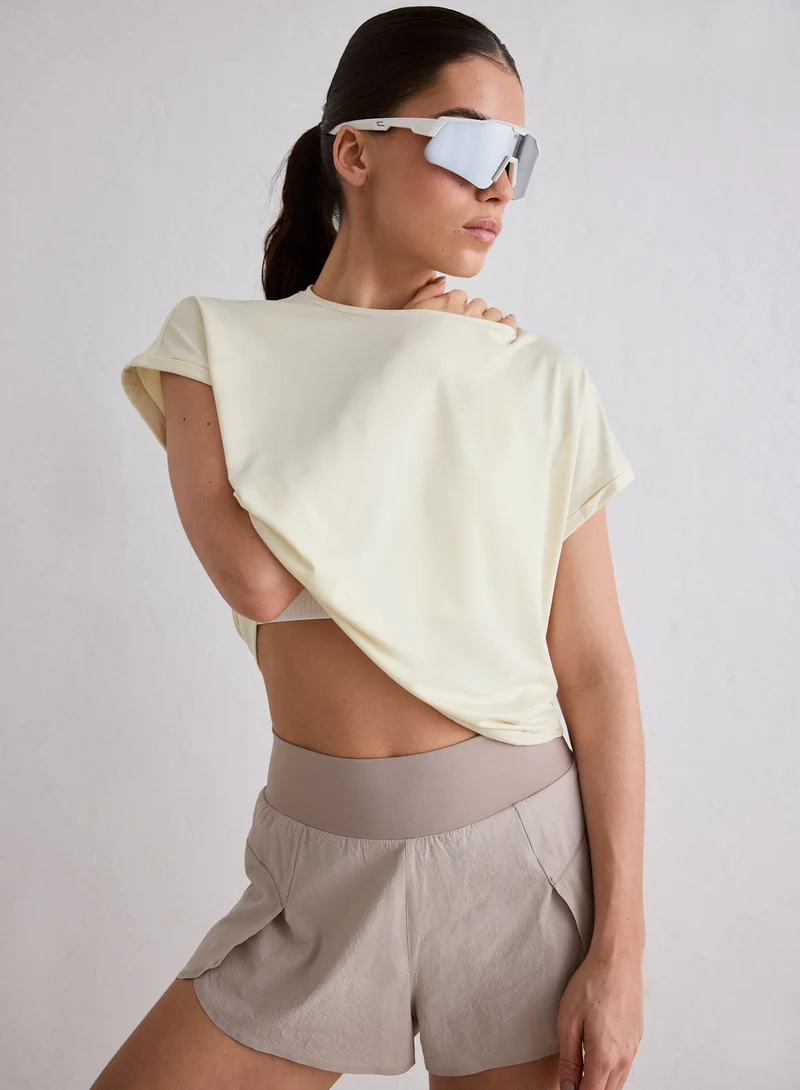 Lemon White Soft Basic Roll Sleeve Top