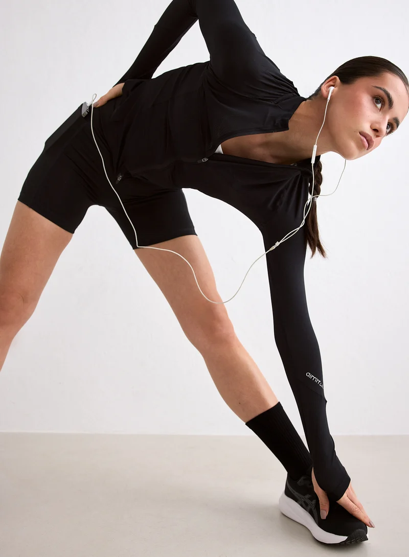 Black Running Midi Biker Shorts