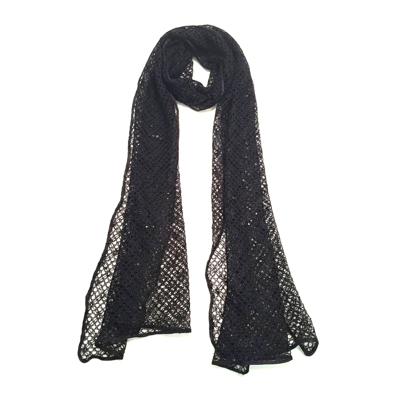 Foulard donna stola rigata trasparente - Nero