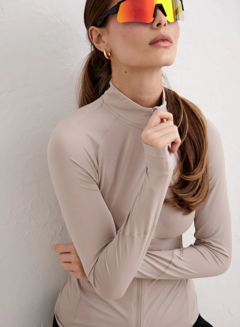 Dark Clay Running Zip Long Sleeve