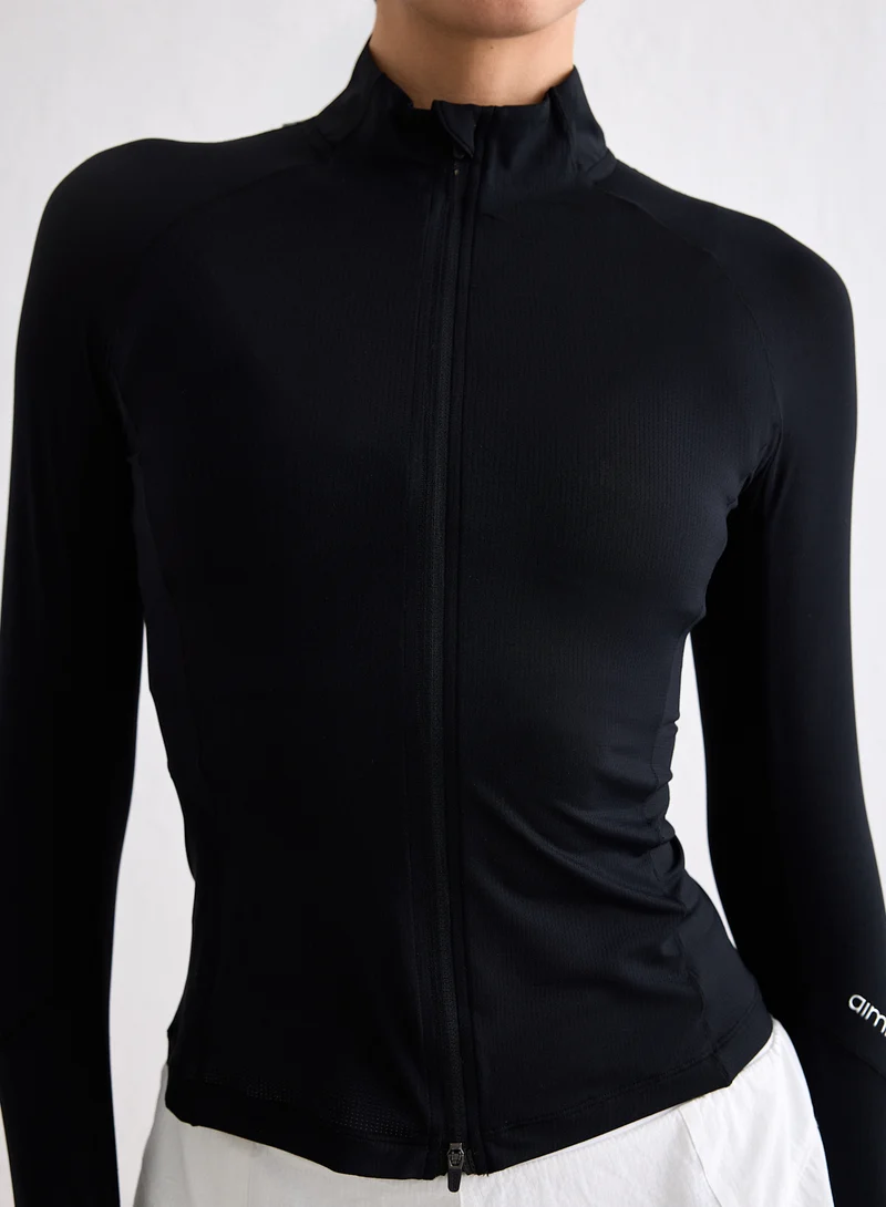 Black Running Zip Long Sleeve