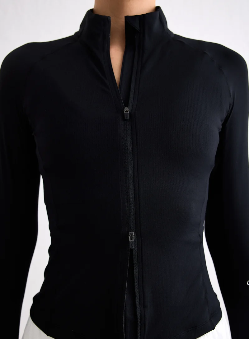 Black Running Zip Long Sleeve