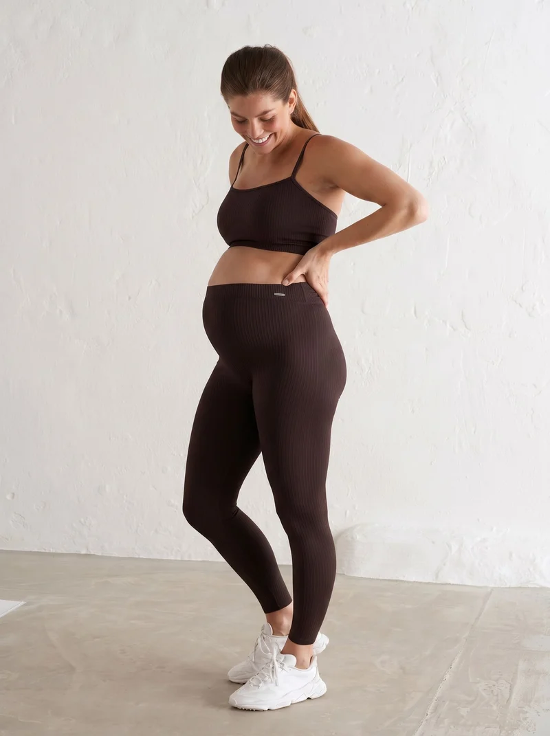 Cacao Maternity Ribbed Seamless Tights