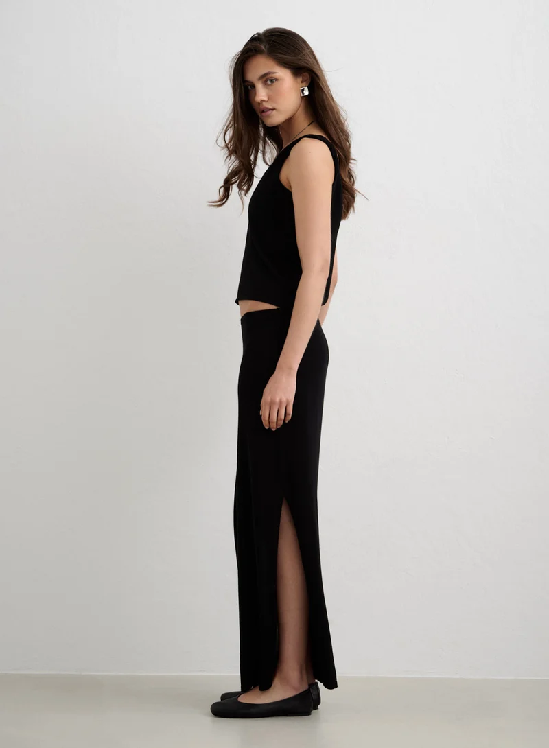 Black Silk Knit Maxi Skirt