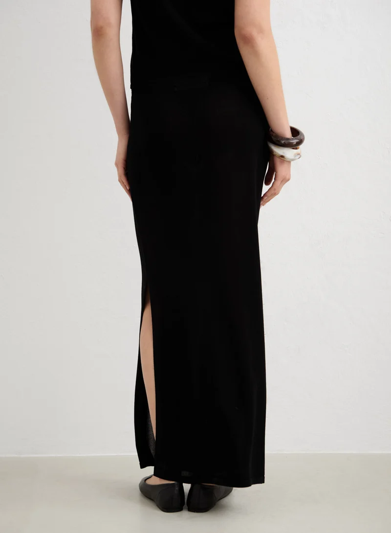 Black Silk Knit Maxi Skirt