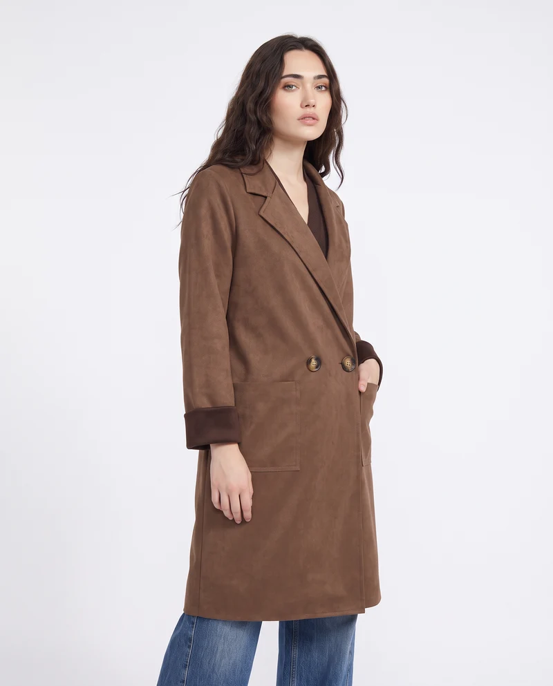Trench effetto suede - Moro