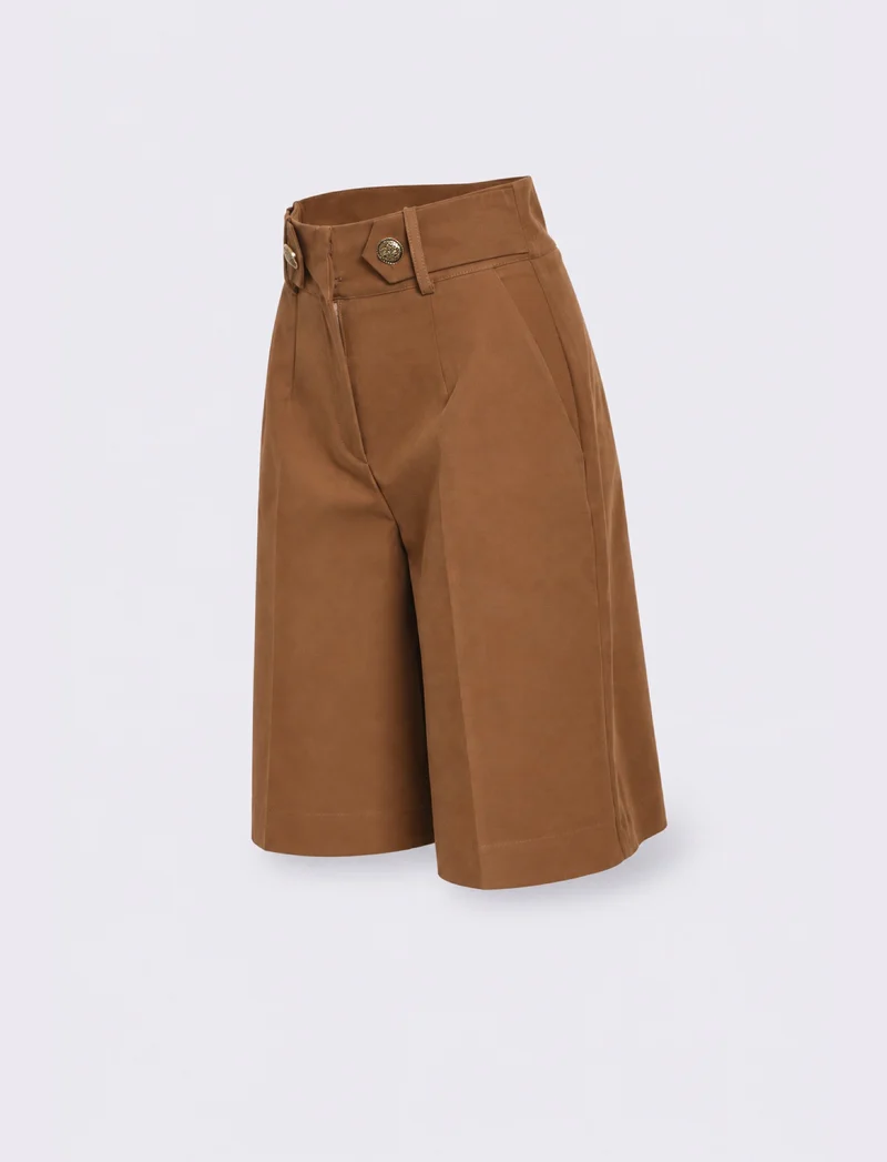 Bermuda in tessuto fluido con inserti laterali - Cammello