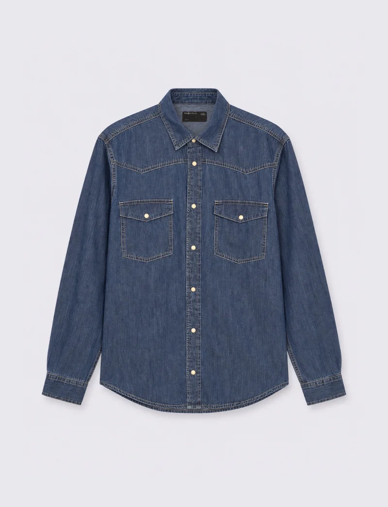 CAMICIA IN DENIM CON TASCHE - DENIM SCURO