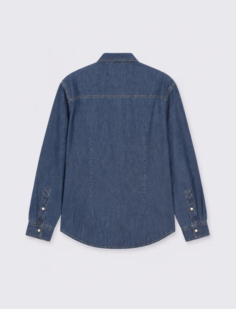 CAMICIA IN DENIM CON TASCHE - DENIM SCURO