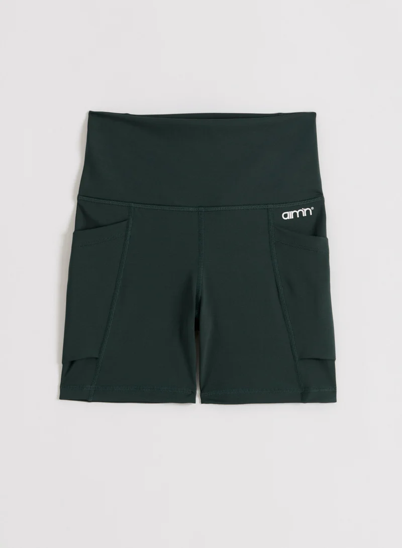 Deep Emerald Double Pocket Midi Biker Shorts
