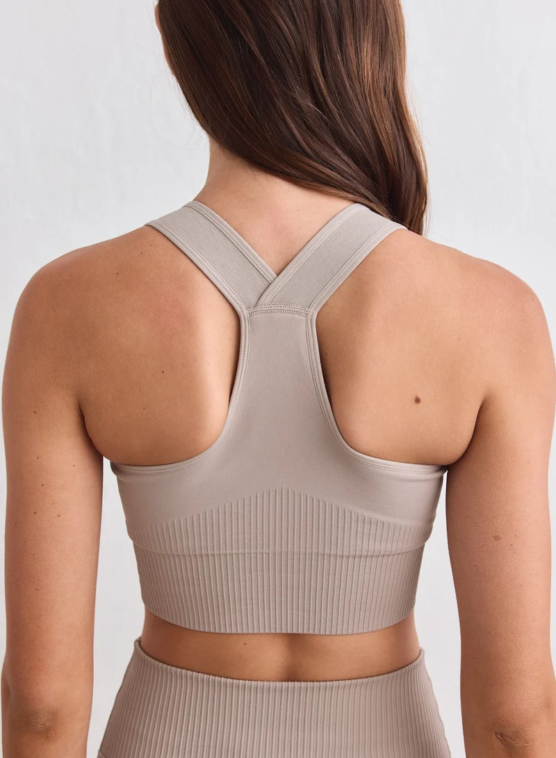 Dark Clay Ribbed Seamless High Support Bra