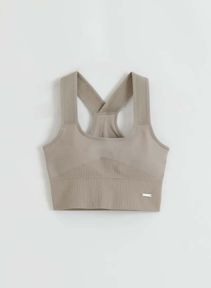 Dark Clay Ribbed Seamless High Support Bra