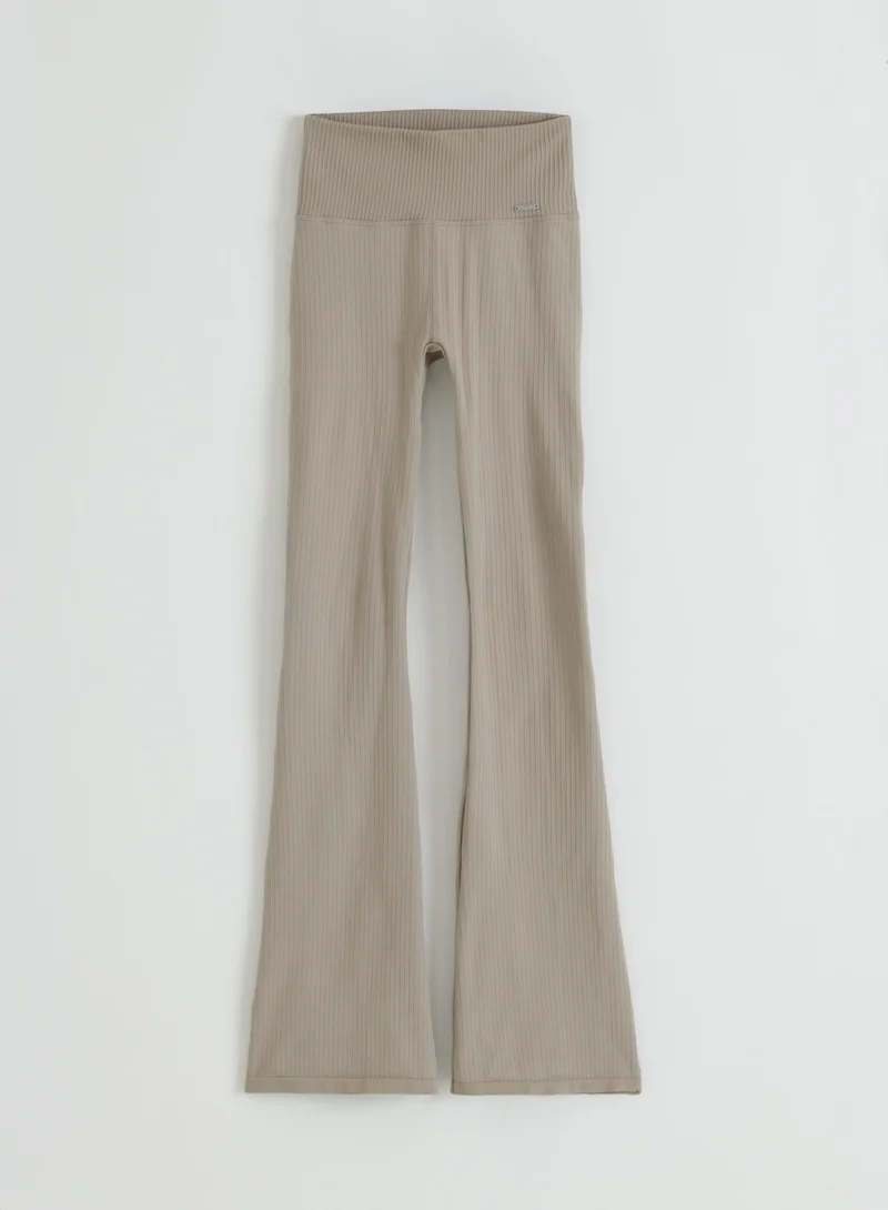 Dark Clay Ribbed Seamless Flare Petite Tights