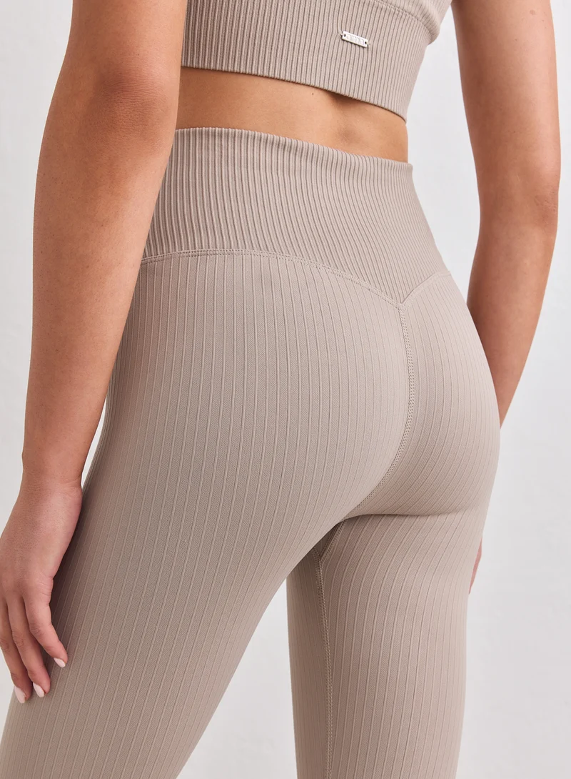 Dark Clay Ribbed Seamless Petite Tights