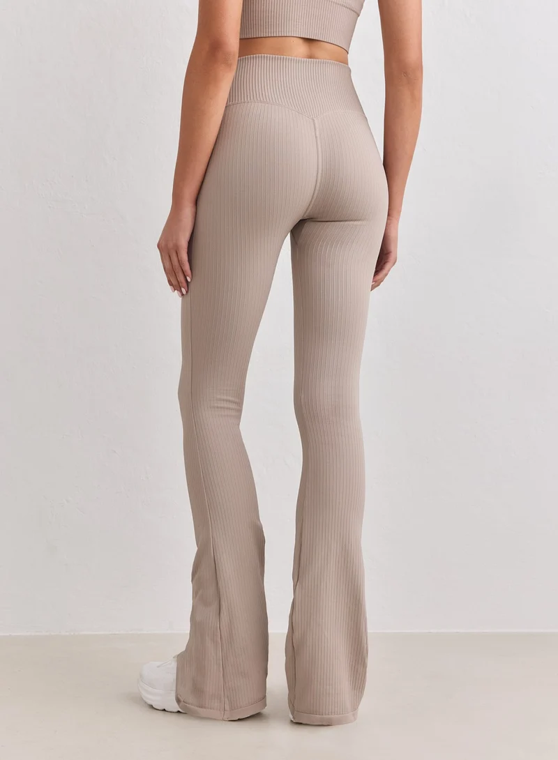 Dark Clay Ribbed Seamless Flare Tights