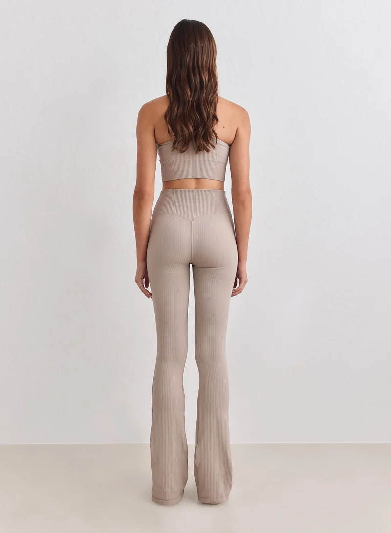 Dark Clay Ribbed Seamless Flare Tights