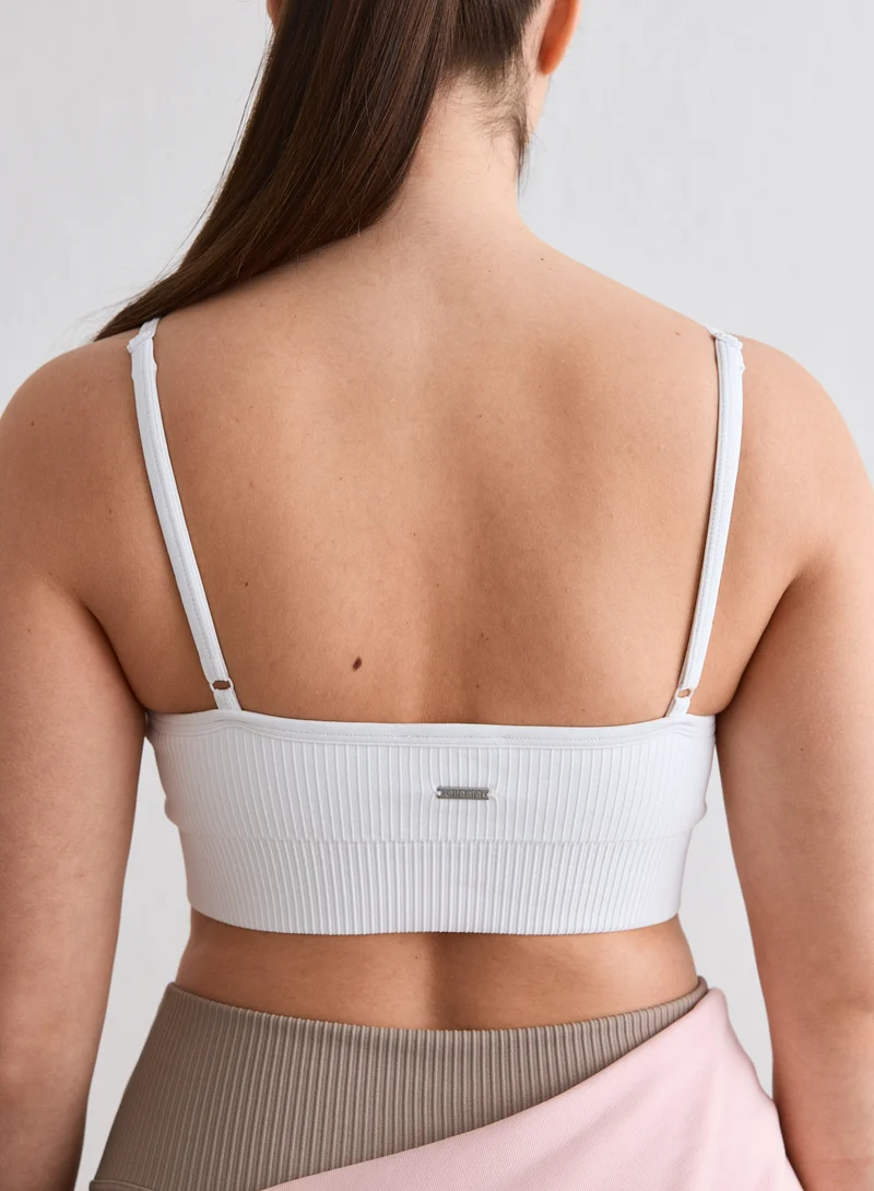 White Ribbed Seamless Deep Cut Bra