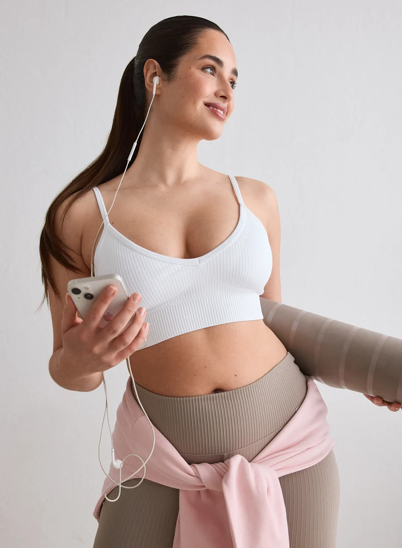 White Ribbed Seamless Deep Cut Bra